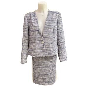 Classiques Entier Tweed 2 Pc Blazer (14P )and Skirt (12 ) Suit Set Blue White